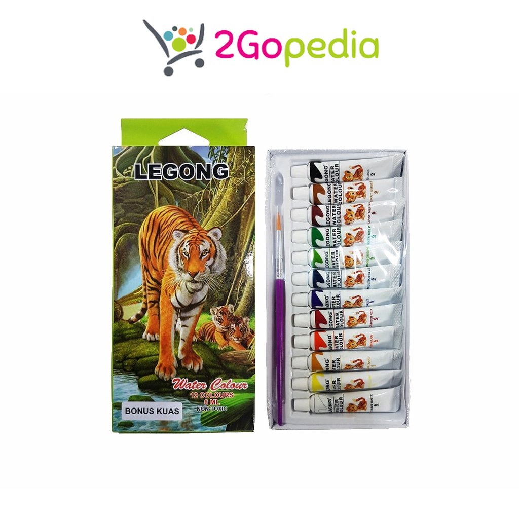 

Cat Air / Water Colour 12 Warna 6 Ml Free Kuas Legong Grosir Murah Atk