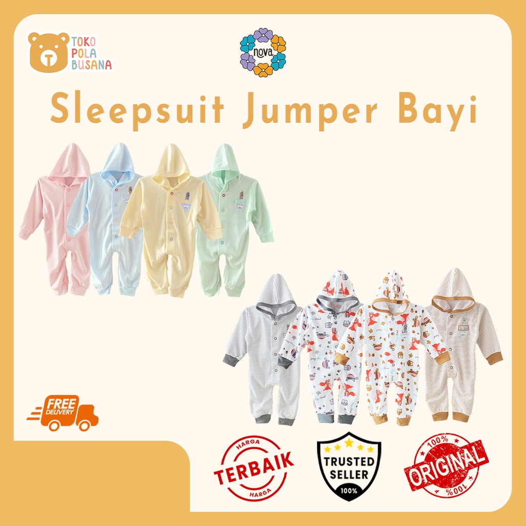 NOVA BABY Baju Kodok Jumper Romper Sleepsuit Topi Kupluk Ciput Bayi Baby Newborn New Born Baru Lahir