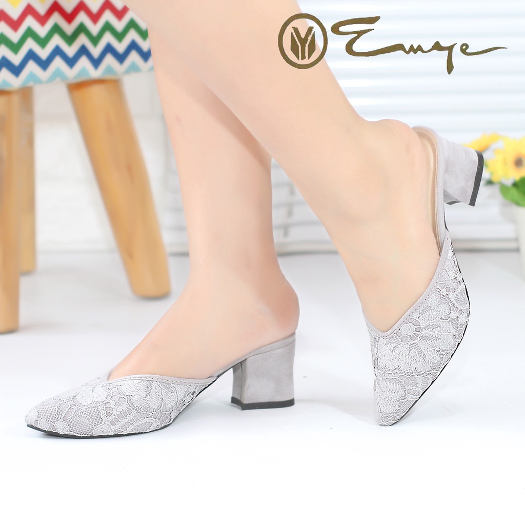 EMYE- Sepatu Pesta Wanita Pengantin 5cm Brukat Glitter Original Terbaru Dan Sandal Pesta Brukat Wanita Mewah Elegan