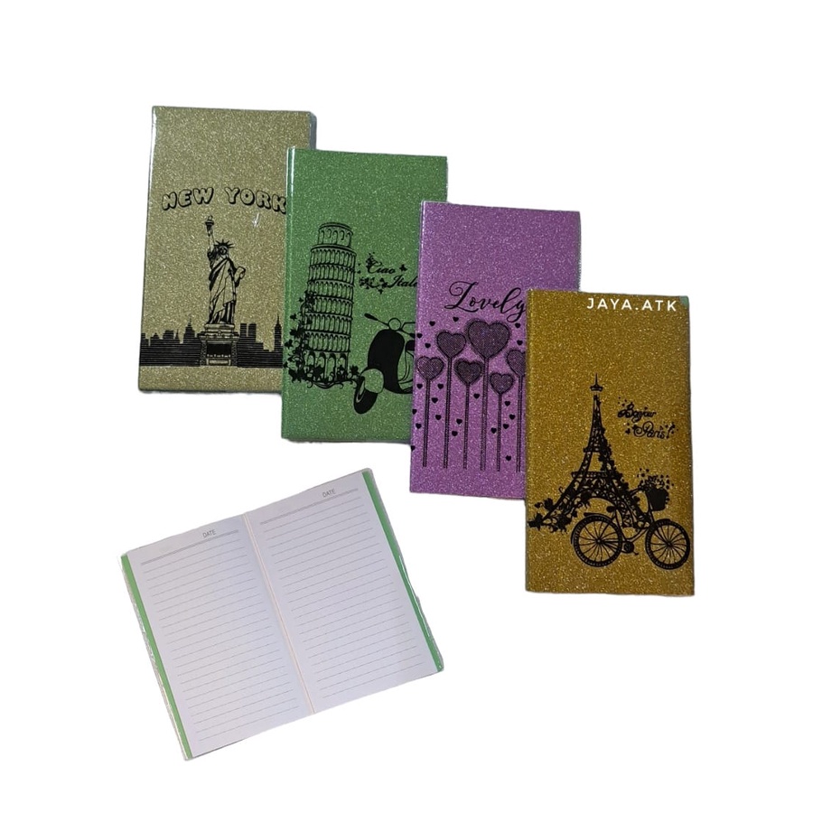 NOTEBOOK BUKU CATATAN A6 48K GLITER MOTIF WARNA LUCU NOTES SOUVENIR MEMO