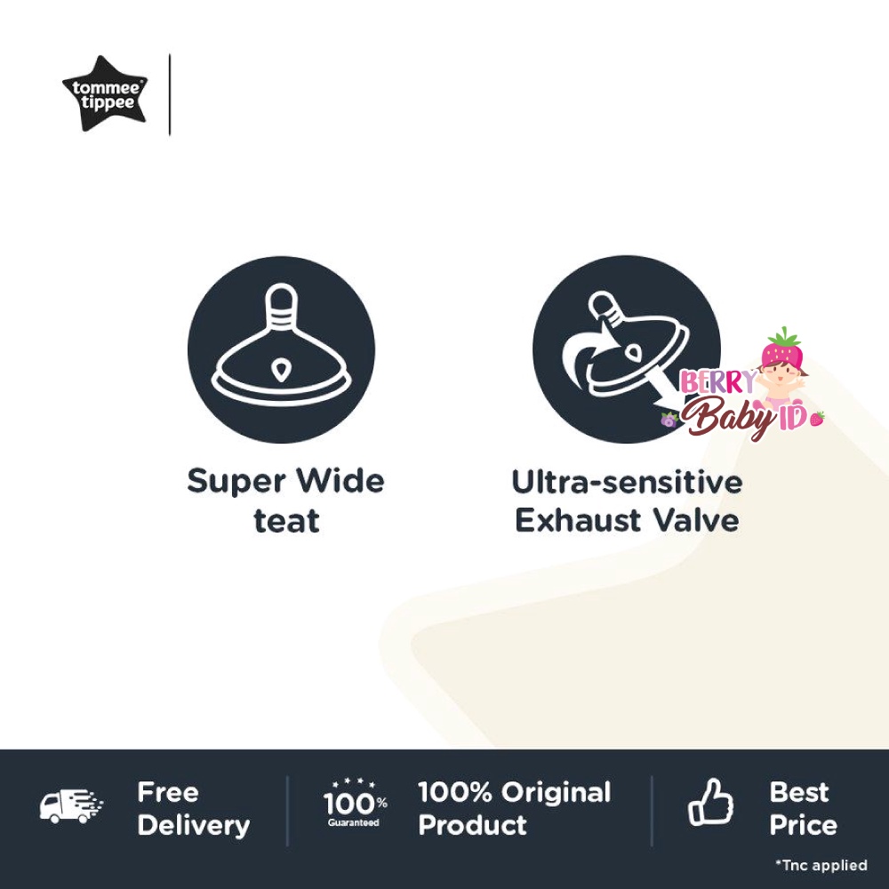 Tommee Tippee Closer to Nature Soft Teat Dot Botol Susu Bayi Wide Neck Berry Mart