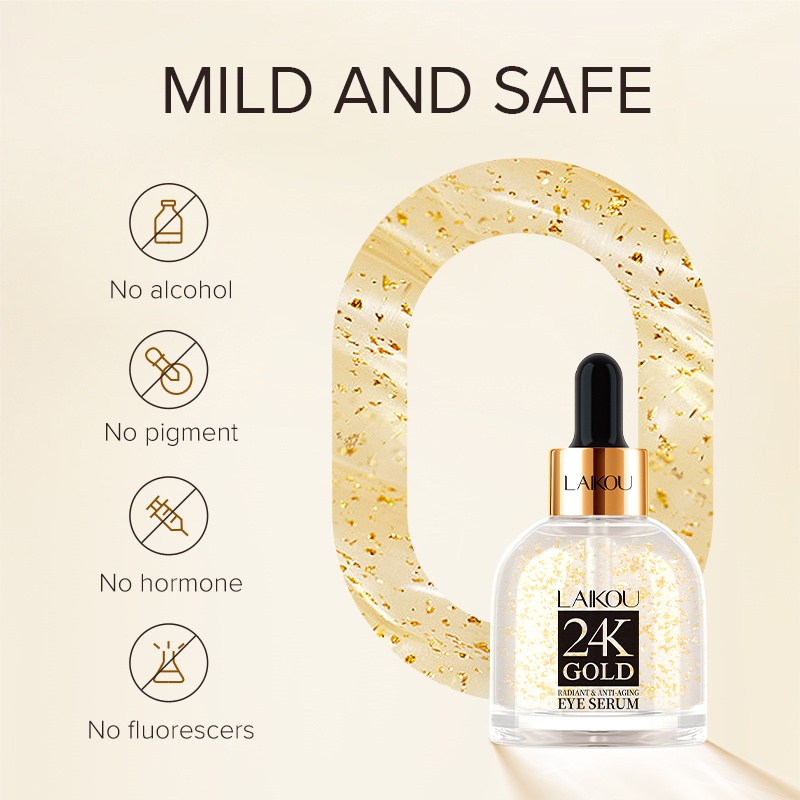 LAIKOU 24K Snail Serum Essence Memudarkan Mata Panda Menghilangkan Kerutan Lingkaran Hitam pada Mata 30ml
