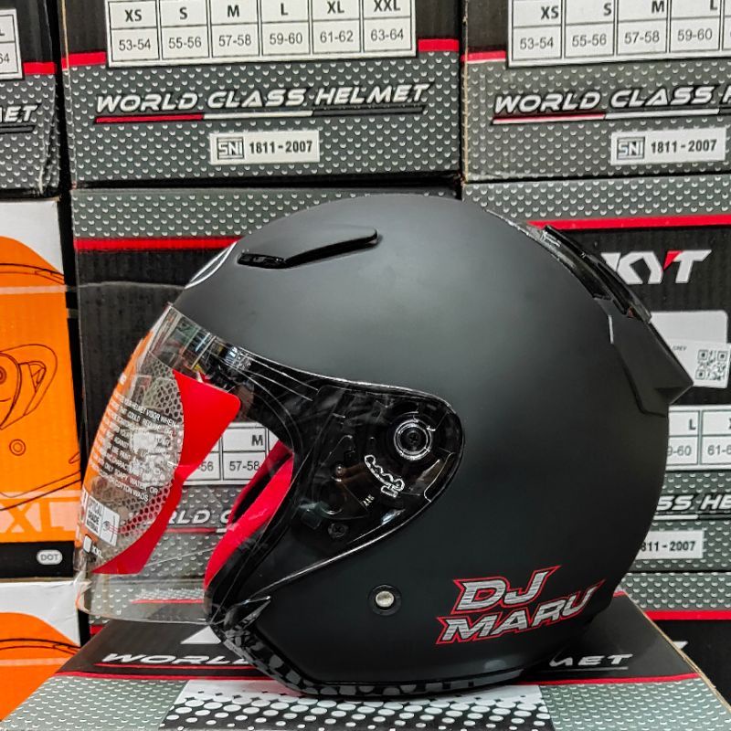 Helm Half Face KYT Dj Maru Solid Black Hitam Doff Paket Ganteng Original SNI-DOT