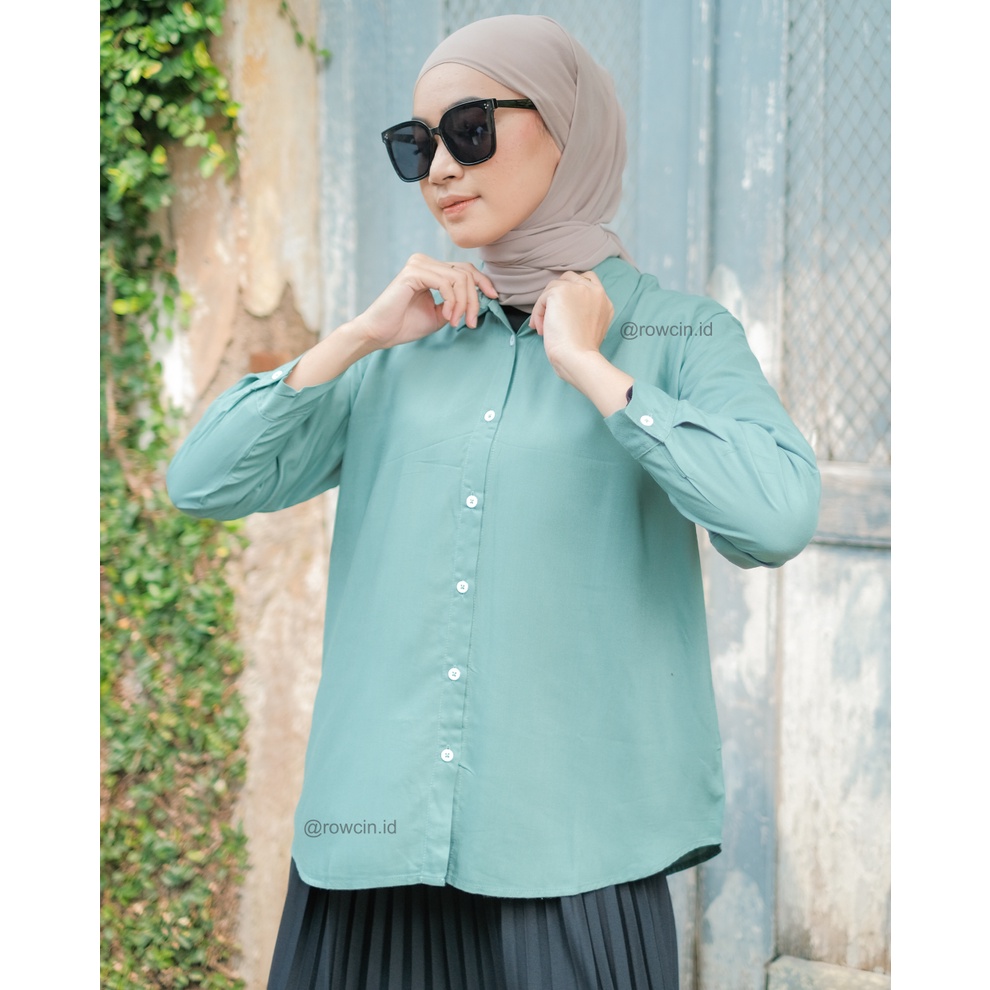 KEMEJA WANITA POLOS LENGAN PANJANG WANITA KATUN RAYON LONG SHIRT ORGANIK GREEN SAGE