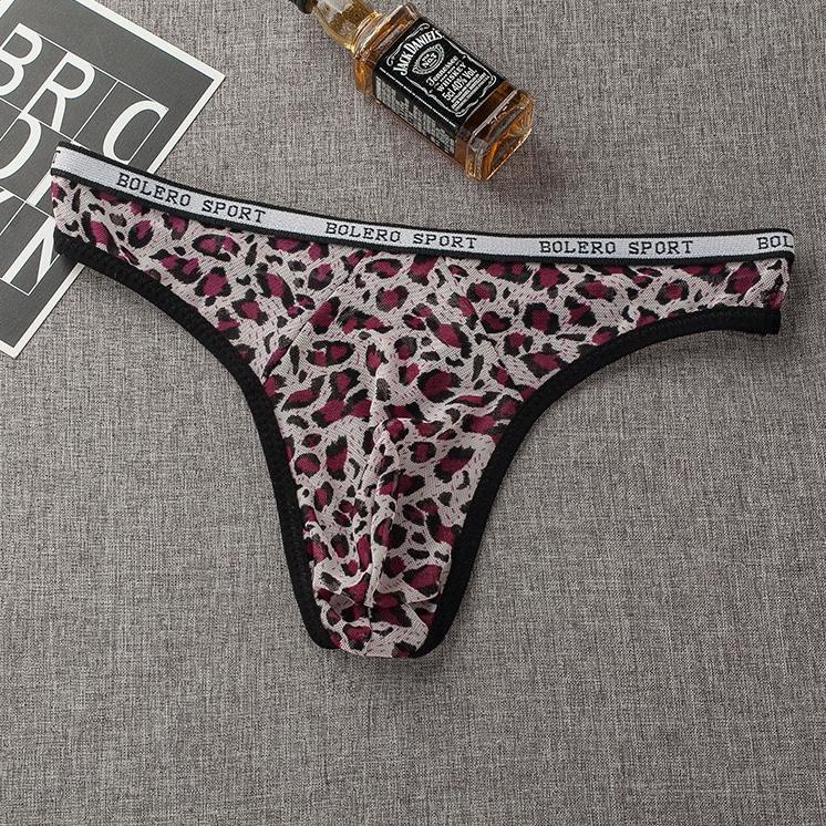 Harga Termuraah G String Pria Seksi Low Waist Transparan Mesh Celana Dalam Pria Leopard Pola U Segit