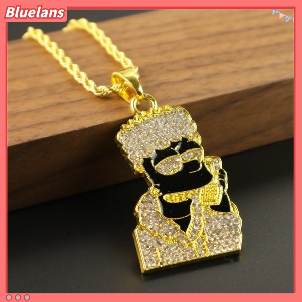 Bluelans Hip Hop Men Rhinestone Cartoon Simpson Pendant Necklace Twist Chain Jewelry Gift