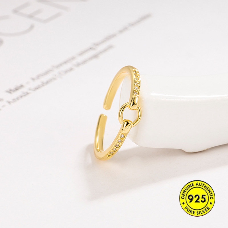Cincin Model Terbuka Desain Geometri Hias Berlian Untuk Wanita U1154