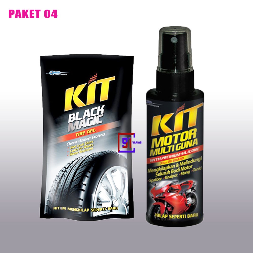 Paket kit Semprot Pengkilap Body Motor - Kit Black Magic Semir Ban Motor Dan Mobil - 91 VARIASI