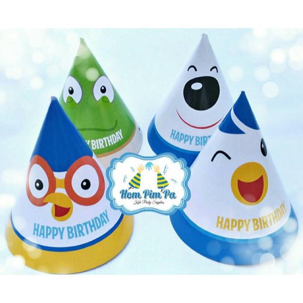 Topi ulang tahun kerucut pororo / topi ultah pororo hompimpa party