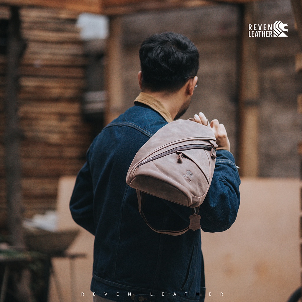 Tas Selempang Kulit Pria Branded Reven Mirage Leather Sling Bag Slempang Bahu Cowok Bahan 100% Kulit Sapi Asli Original Premium