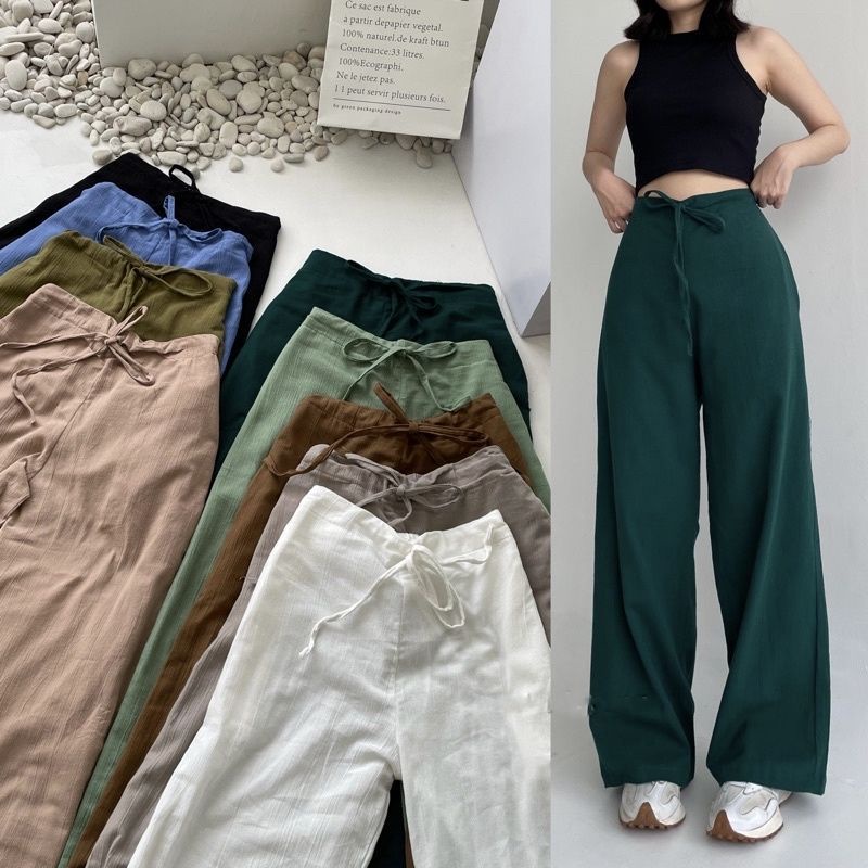 Rachel Pants - Premium Celana Kulot Highwaist Tali - Celana Linen Crinkle - Kulot Casual