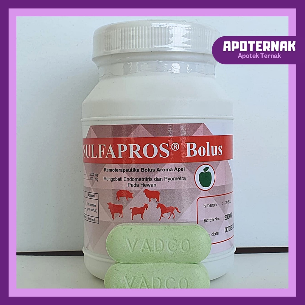 SULFAPROS 1 Pot Isi 20 Bolus | Antibiotik Sapi Kambing Domba Babi Kuda Aroma Apel | VADCO | Apoternak