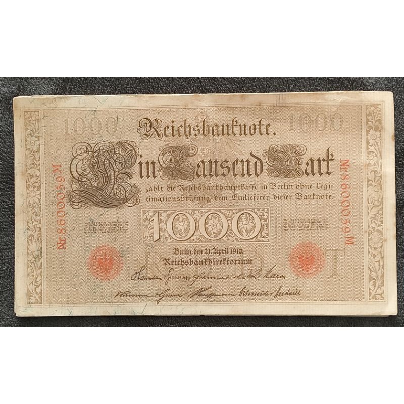 uang kertas kuno jerman timur 1000 mark 1910 vf utuh