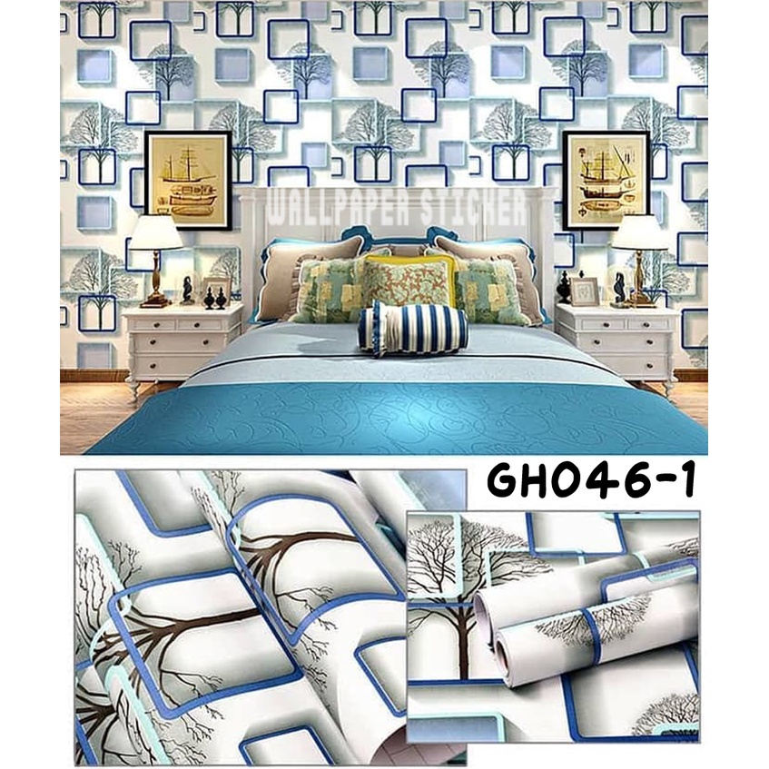 PAKET 6 ROLL Wallpaper Dinding Motif Kotak 3D Ungu Premium High Quality Bisa Cod