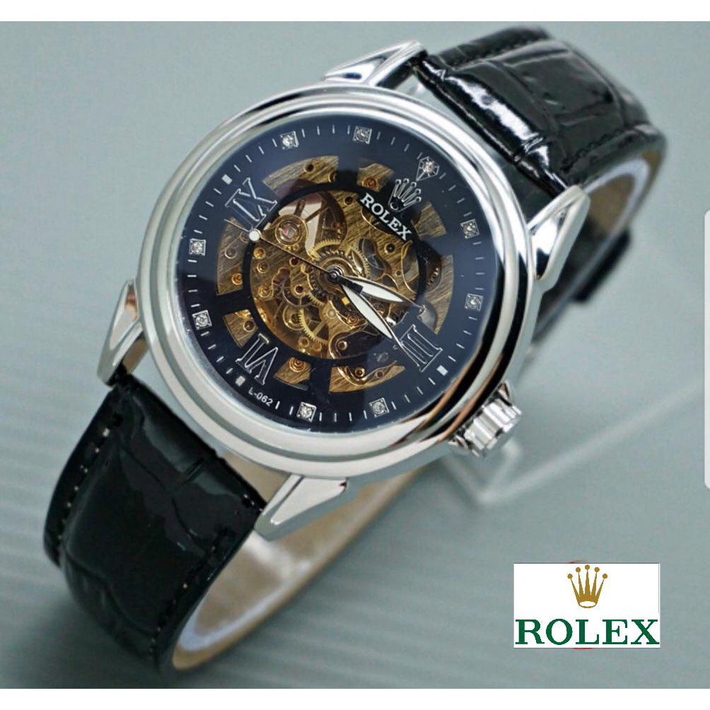 (COD) JAM TANGAN OTOMATIS PRIA KULIT ROLEX FULL SET