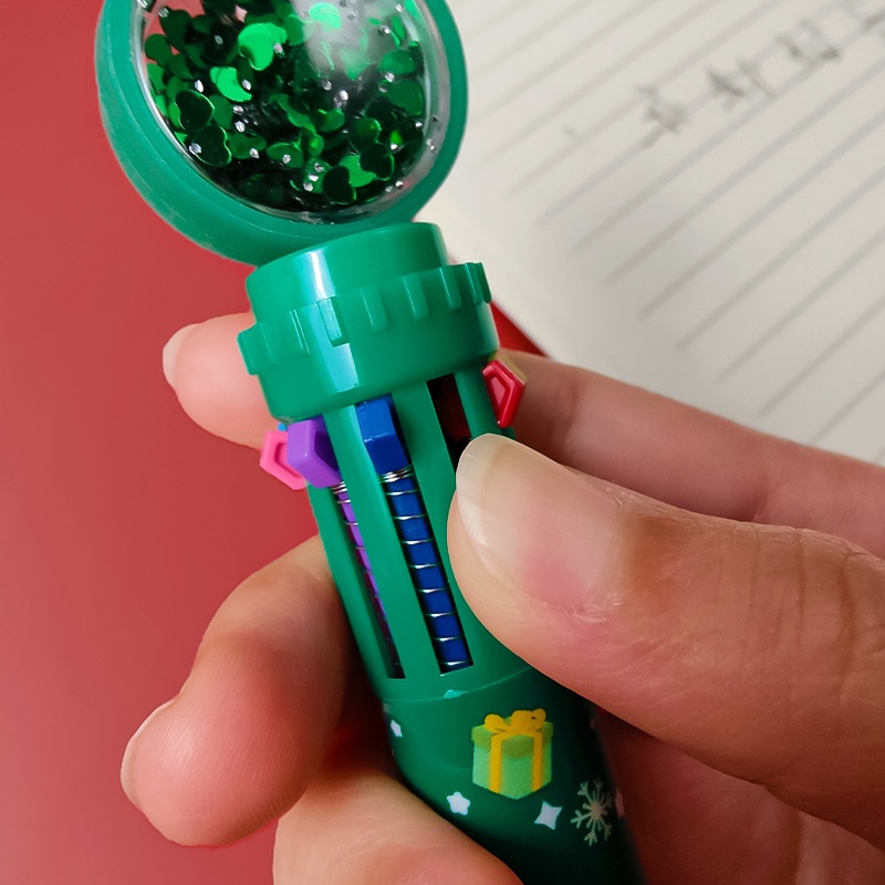 Pulpen Rollerball 0.5mm Motif Kartun Santa Claus / Rusa Natal 10 Warna Untuk Stationery Sekolah / Kantor