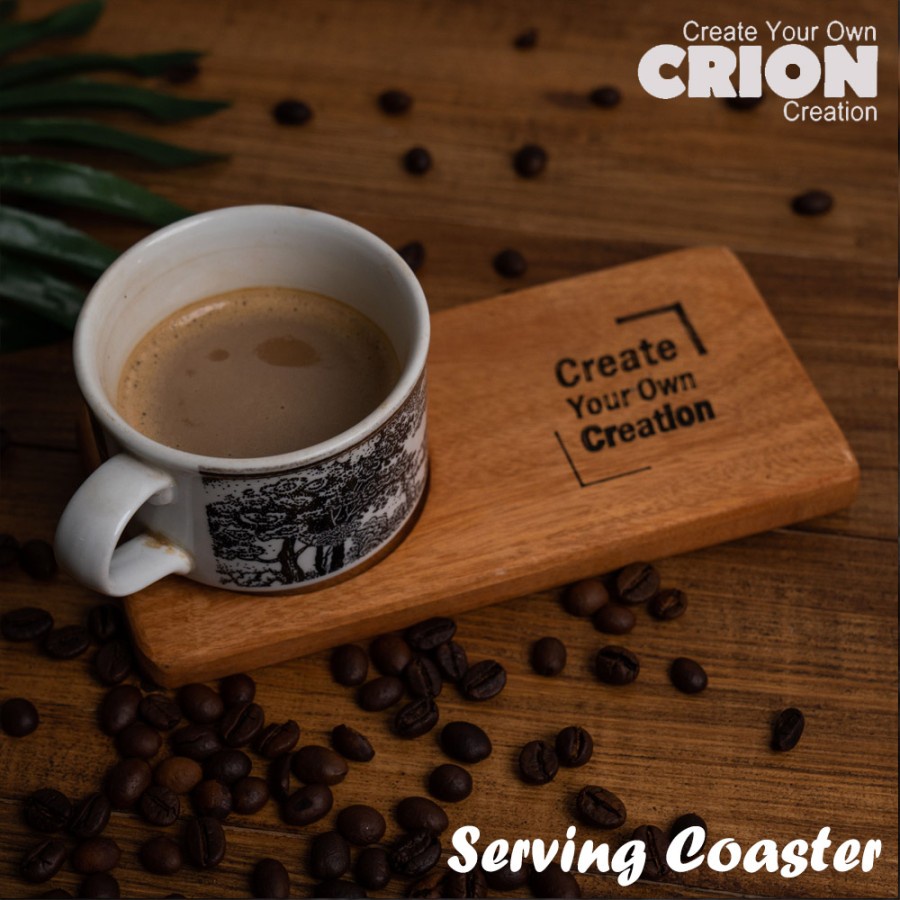 Tatakan Gelas Kayu Crion Custom Tulisan / Logo Sendiri - Wood Coaster