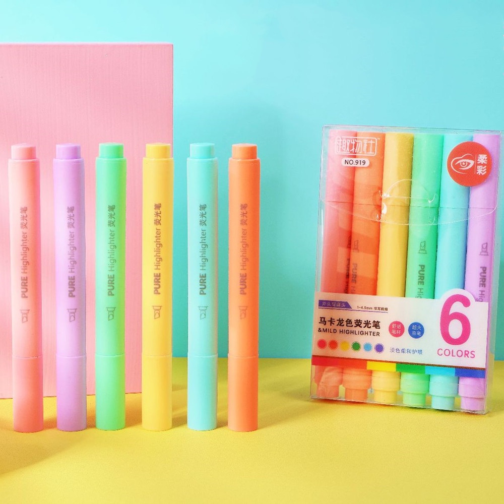 6pcs / set Pensil marker Warna Macaron fluorescent Untuk Sekolah / Kantor