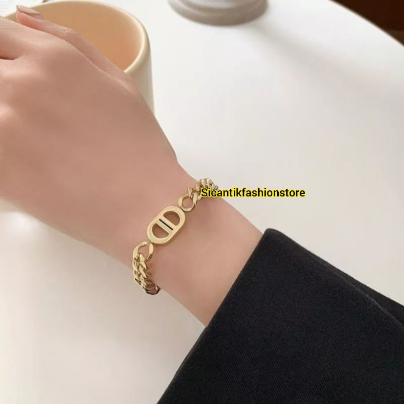 Gelang Titanium Trending Lapis Emas 18K Sisik Naga Vintage Fashion Style Gelang Wanita Gelang CD Titanium Fashion Wanita