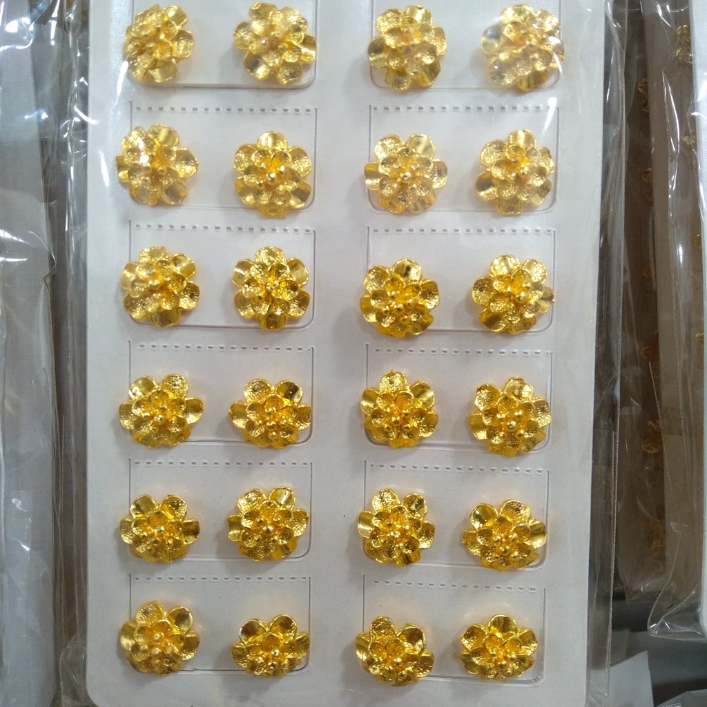 AV170 Grosir Anting Tusuk Motif Bunga Lapis Emas