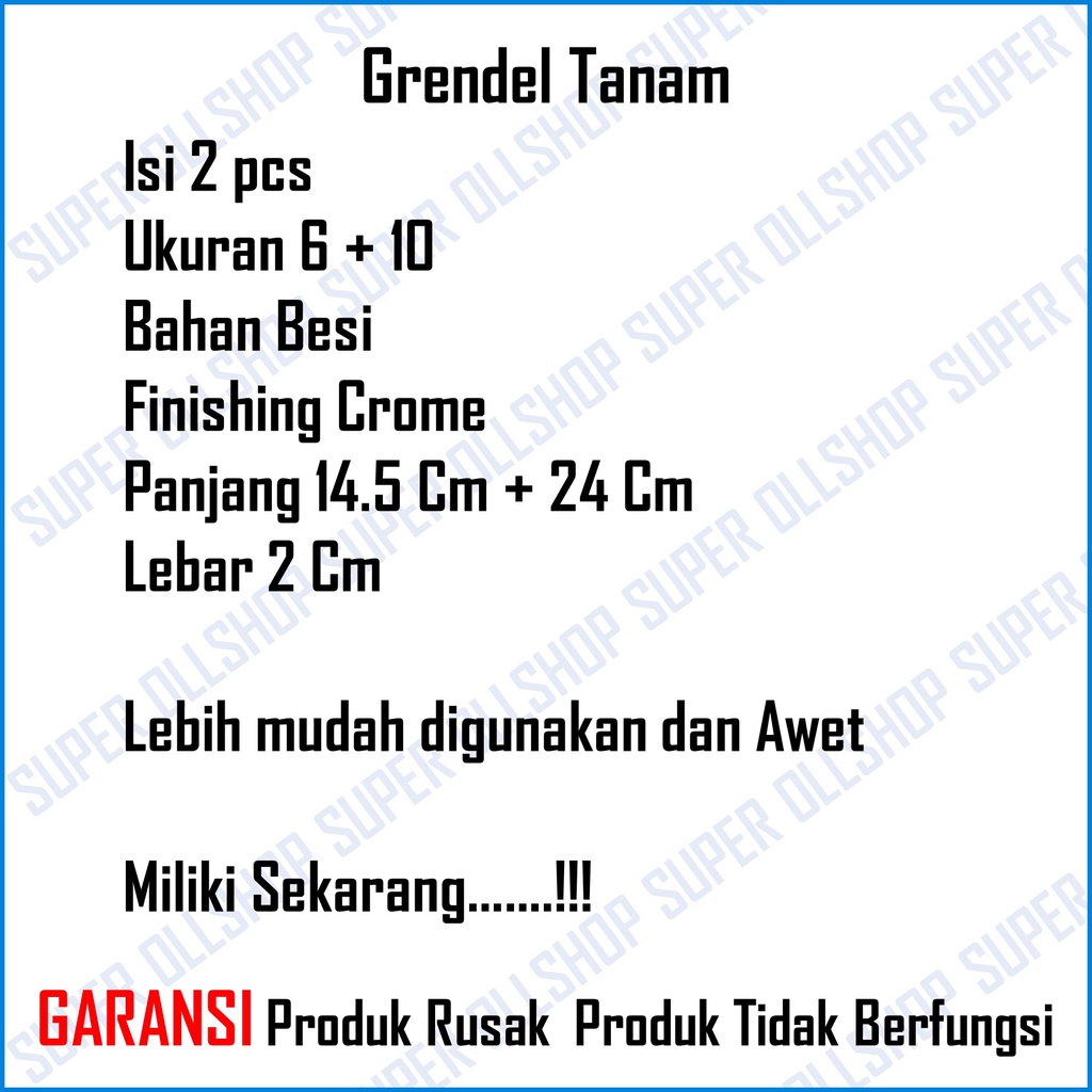 Grendel Pintu Tanam Besi 6&quot; + 10&quot; / Slot Pintu Tanam 2 Pintu Kupu Tarung 6 + 10 1 Set Murah