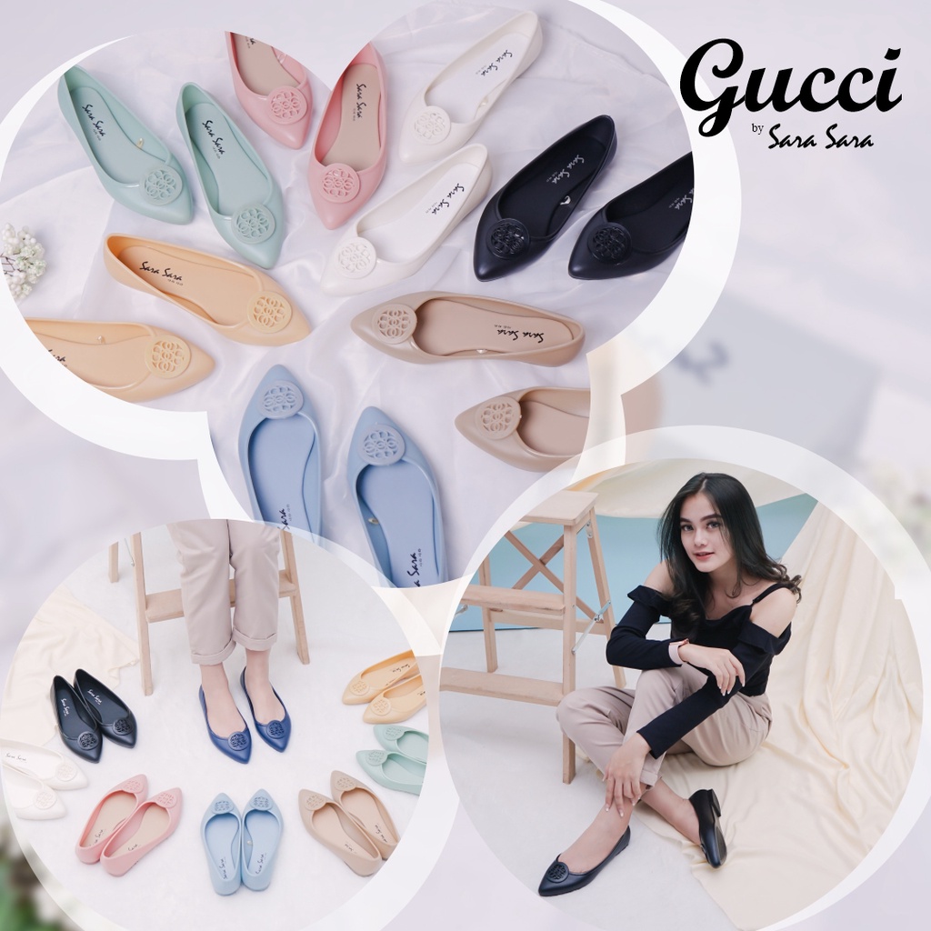 Sara sara GUCCI Sepatu Jelly Wanita Casual Flatshoes ballerina sepatu kerja cewe lancip terbaru Flat