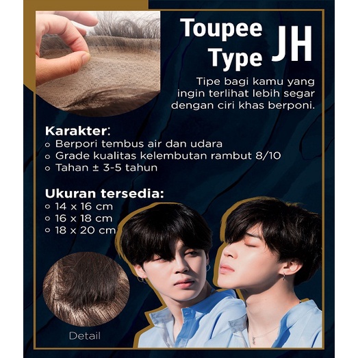 Hair toupee wig pria wanita rambut palsu original asli 100% human hair replacement ( JH 20 )