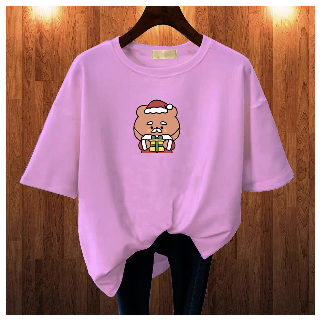 CALVIERO SHOP - BAJU KAOS ATASAN WANITA PRINT BEAR CHRISTMAS LOGO GALAXY PRINT