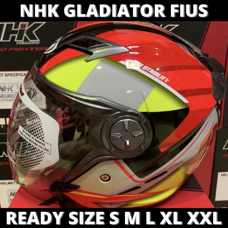 Helm NHK Gladiator Fius Black Red Glossy Double Visor Half Face