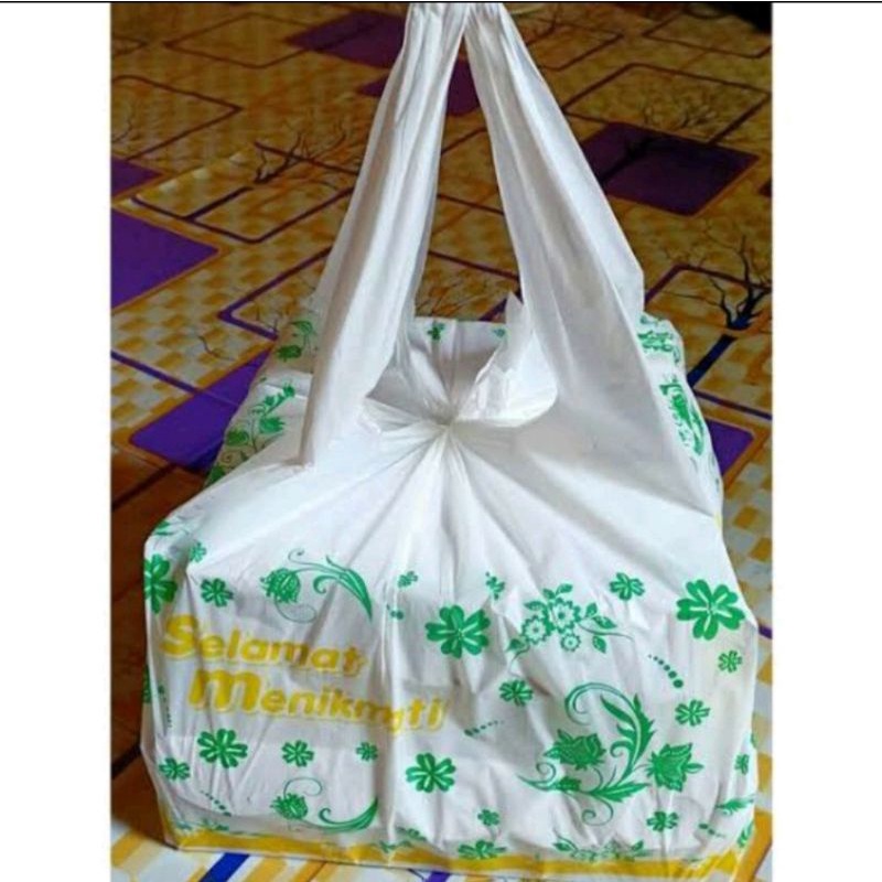 Kresek Dus Royal / Plastik Kresek Bento Putih / Kantong Kresek 2 Dus Nasi Makan Putih 22x22 cm