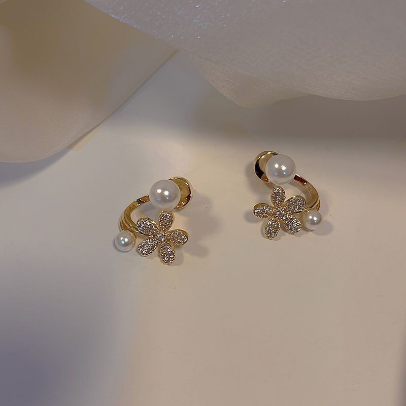 Anting Mutiara Bentuk Bunga Gaya Korea