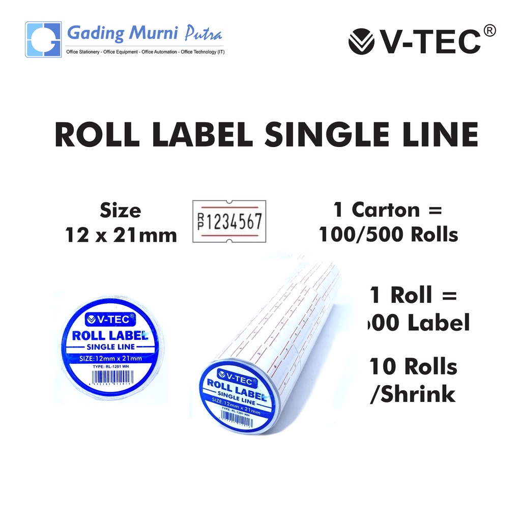 

KERTAS LABEL HARGA 1 BARIS / ROLL LABEL SINGLE LINE V-TEC RL-1201 WH ( ISI 2 DAN ISI 5 )