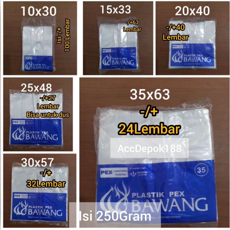 KANTONG PLASTIK PEX MEREK BAWANG UK 30 35 / KANTONG DUS 22X22 ISI 500 GRAM