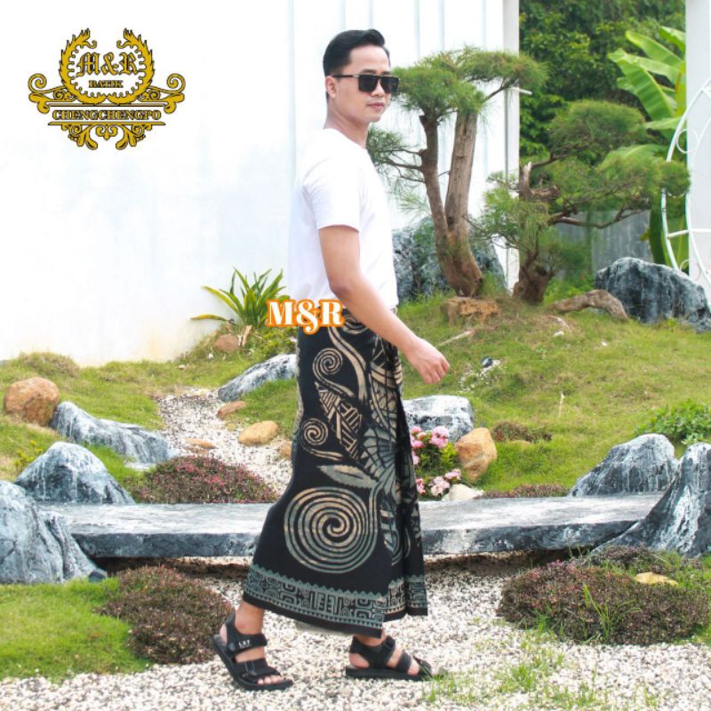 Sarung batik eksklusif proses printing marijuana abu cream