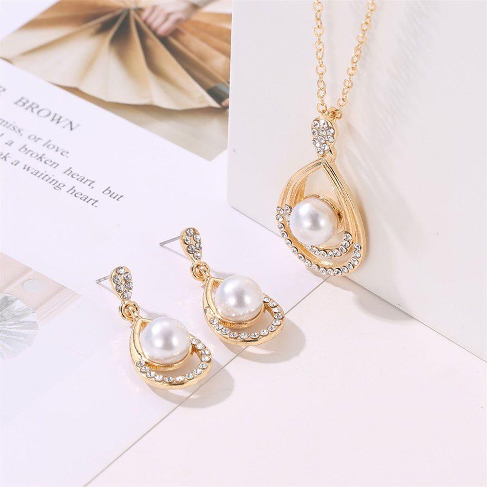 Mxbeauty Set Perhiasan Wanita Pengantin 1Set Kalung Mewah Tetesan Air Mutiara Handmade Jewelry