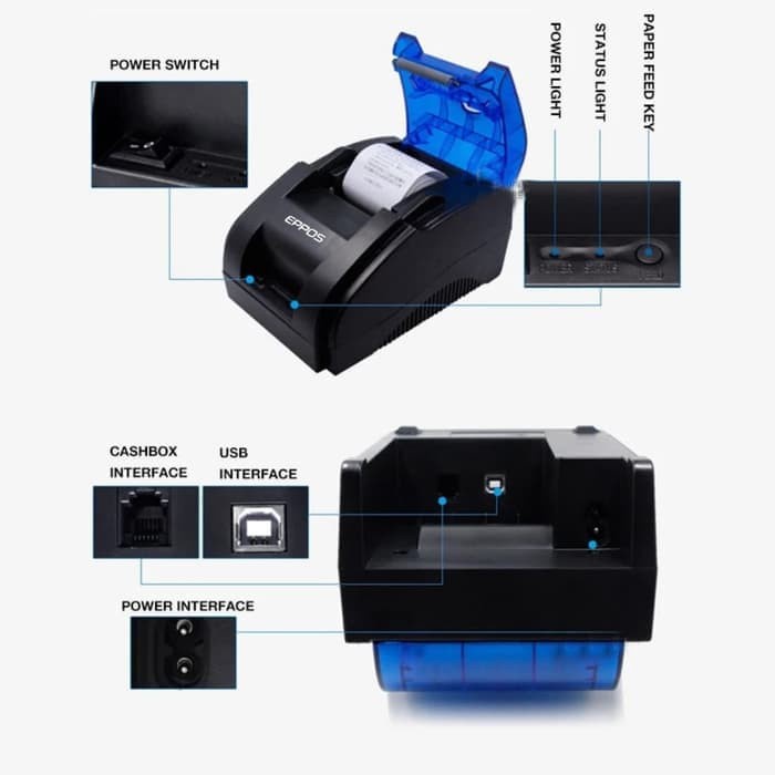 Printer Kasir Eppos C-58BT Bluetooth  USB Thermal 58MM C58BT - 2058 RPP02 Resi Pengiriman Moka Pos