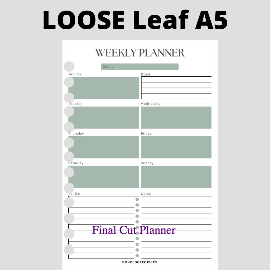 

Loose Leaf A5 - Weekly Planner Tema Hijau By Monologprojects .