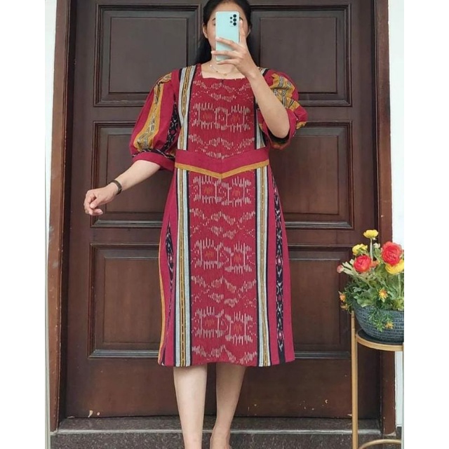 DRESS SHEERENA TENUN FASHION TROSO JEPARA, DRESS CASUAL TENUN JEPARA, DRESS TENUN IKAT TROSO JEPARA,