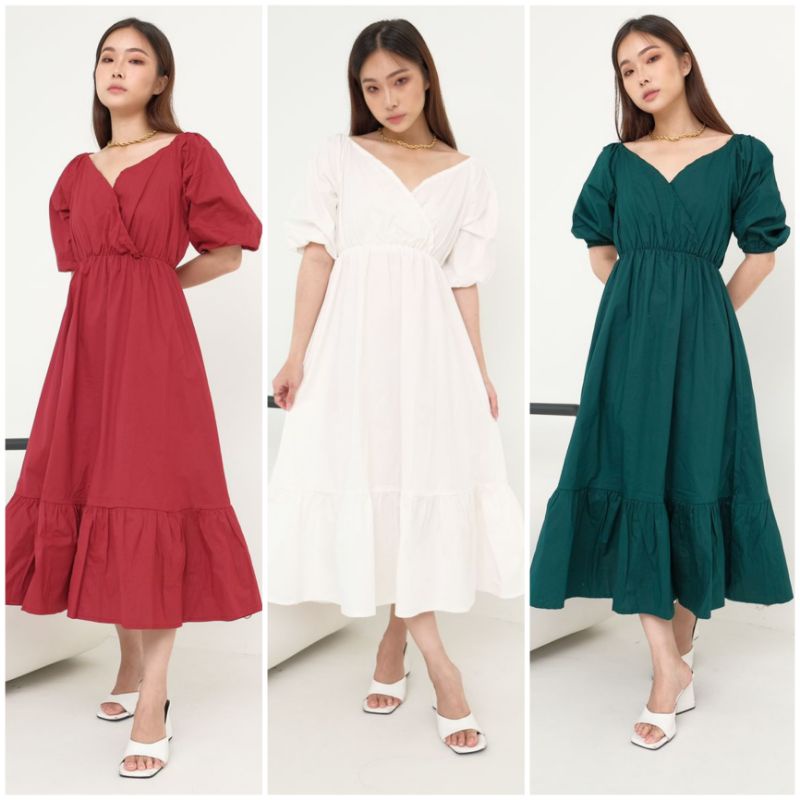 ❣️ SPECIAL PRICE ♡ PREMIUM ♡ ORIGINAL ! WENDY VINTAGE 2 WAYS SABRINA RUFFLE MIDI PARTY DRESS