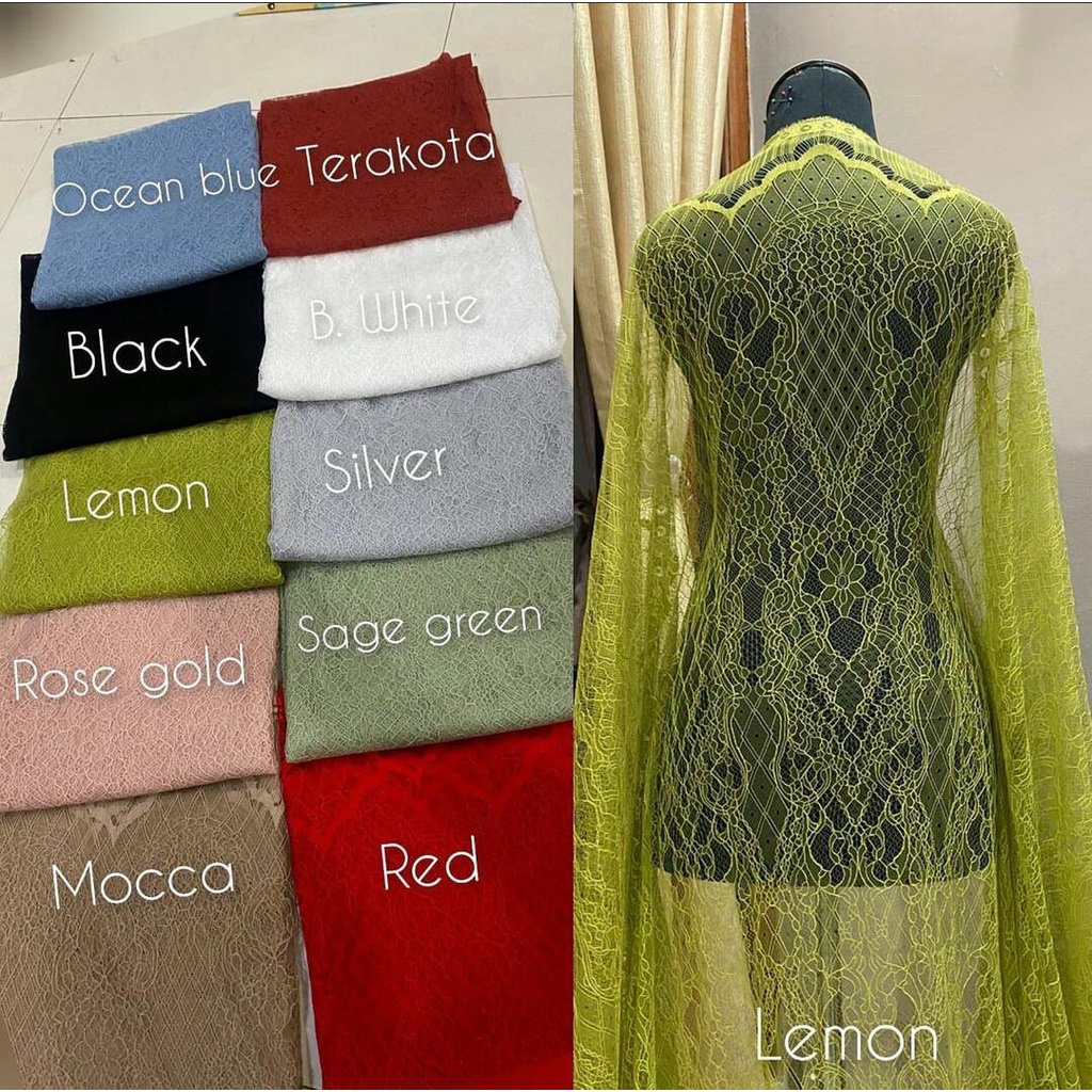 (TERBARU) Bakal Kain Bahan Kebaya Payet Brokat Brukat Chantilly Lembut Semi france santili Bahan keb