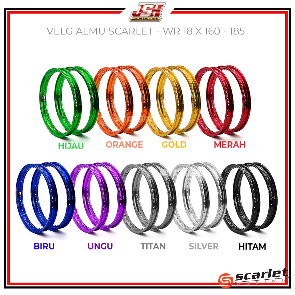 Velg Set Depan Belakang Aluminium Lingkaran Scarlet Racing Type WR Ring 18 160 185 215 Tidak Ecer Un
