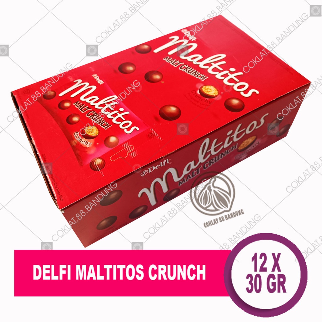 

COKLAT DELFI MALTITOS 30GR BOX ISI 12 PCS, COKELAT DELFI MALTITOS MALT CRUNCH 12 X 30 GR GRAM