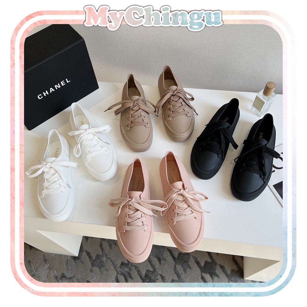 ❀ Chingu ❀ SEP006 (Tanpa Kotak) Sepatu Wanita Karet Polos Simple Warna Sport Casual Import Murah