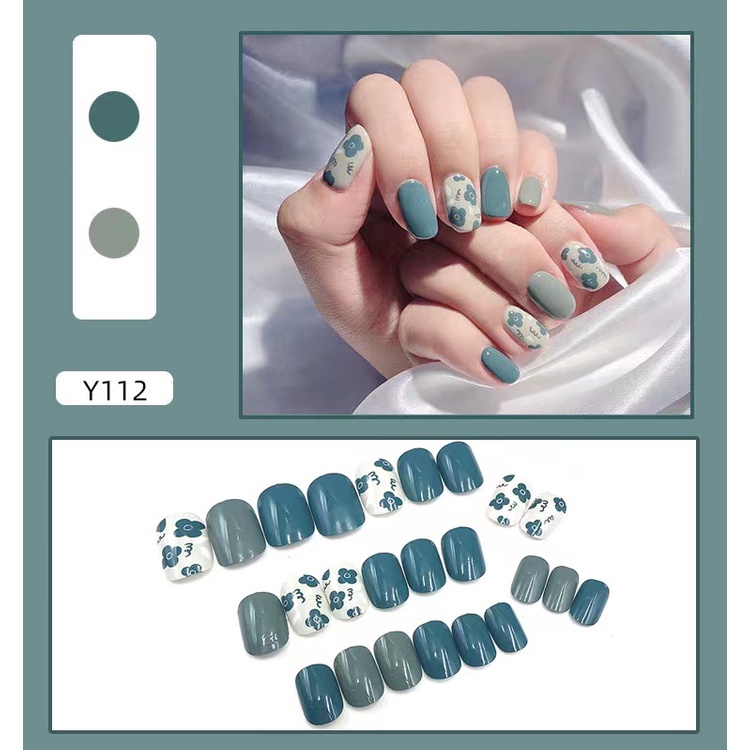 Tempelan 24Pcs/Set Kuku Palsu Imitasi berikut lem D60 nail Nail Art Nail Care kuku palsu 3d