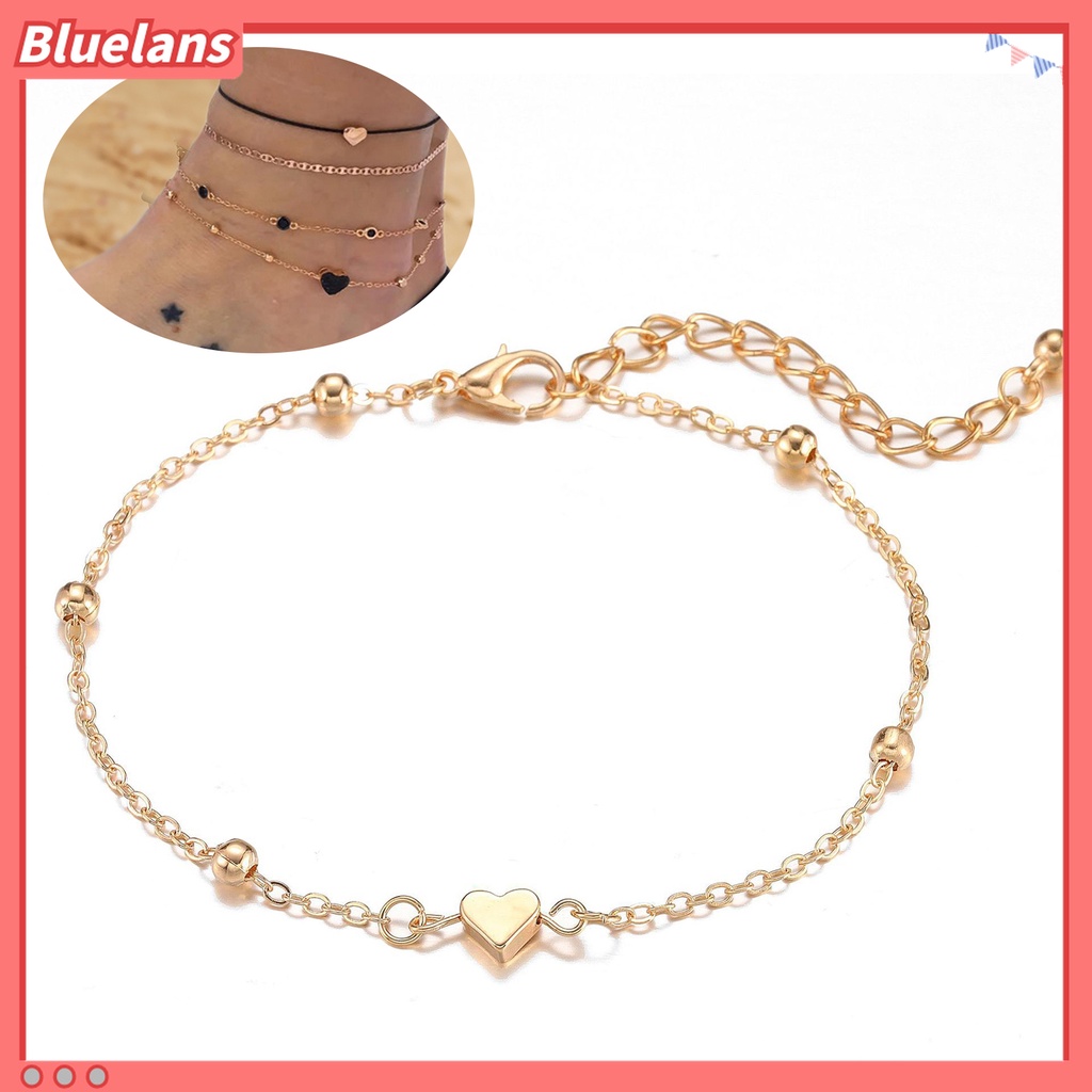4 Pcs Gelang Kaki Multilayer Adjustable Bahan Alloy Bentuk Hati Gaya Vintage Untuk Wanita