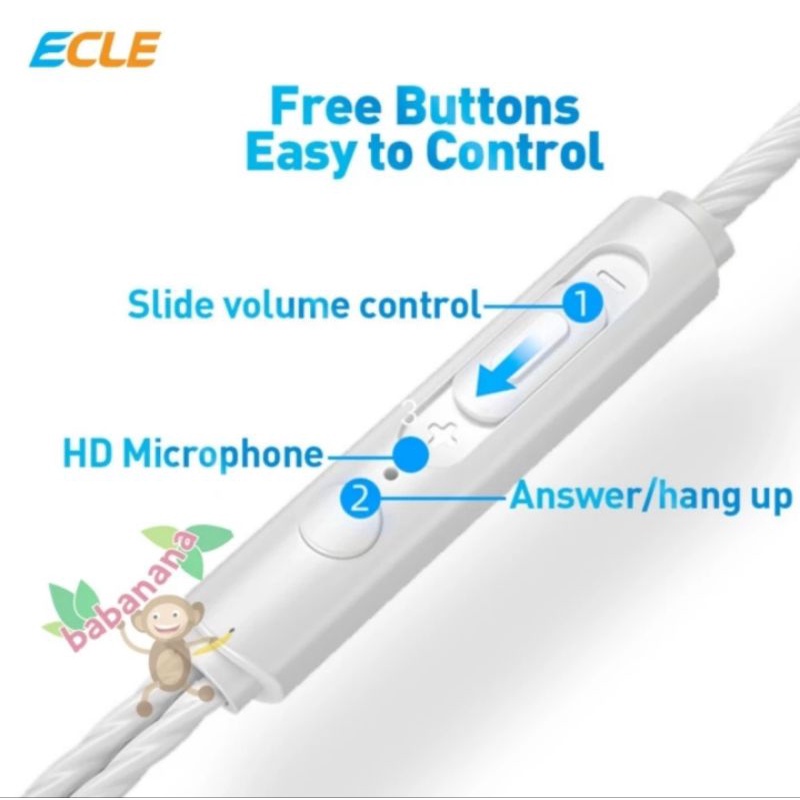 Headset Earphone ECLE UY-E15 Stereo sound audio aux 3.5mm cable