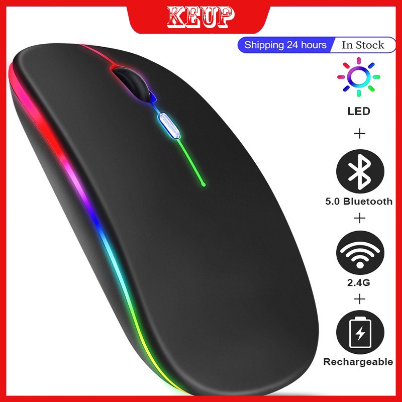 (COD) Silent Wireless Mouse Rechargeable 2.4G 1600 DPI RGB LED Backlit Isi Ulang Mouse Gaming Ergono