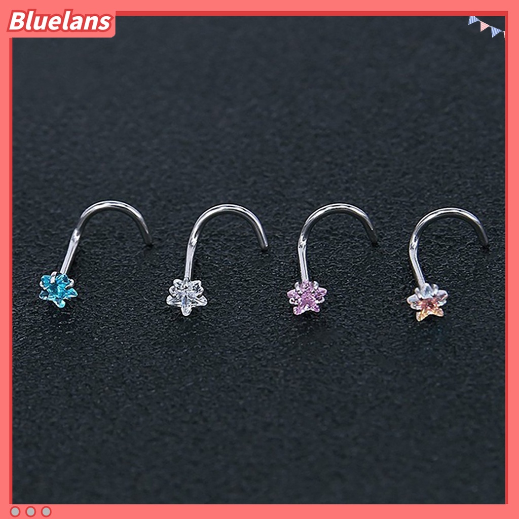 3pcs Cincin Hidung Bahan Stainless Steel Bentuk Bintang Hati Aksen Cubic Zircon Untuk Pesta