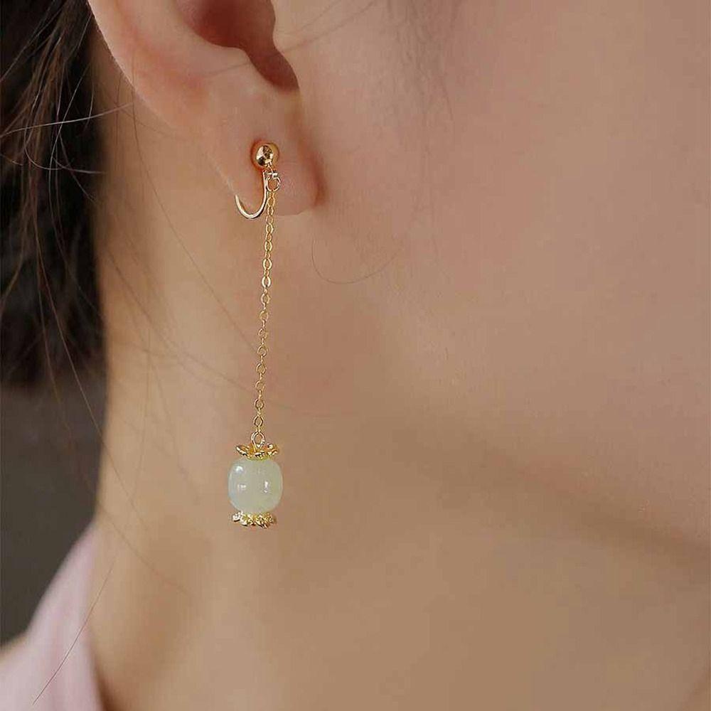 Needway Anting Perempuan Anting Mini Elegan Fashion Mutiara Geometri Telinga Klip Cheongsam Perhiasan Bulat Wanita Stud Earrings Chinese Style Jewelry