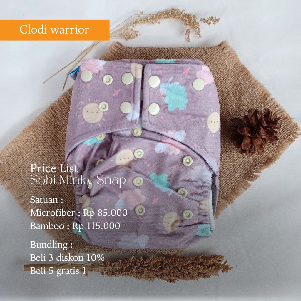 CLODI SOBI MINKY SNAP - Clodi Cloudy Allsize Popok Kain Bayi Cuci ulang 2 Insert Bambu Microfiber Anti Bocor Inner Gusset